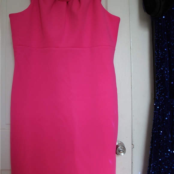 Formal cocktail dress with 3 floral appliqués in front. - Picture 8 of 13